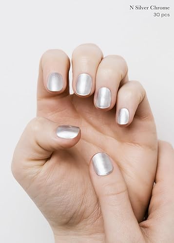Miniatura 5 de ohora Tiras de uñas de gel semicuradas (N cromo plateado), rango de tamaño extendido, funciona con cualquier lámpara de uñas, calidad de salón,