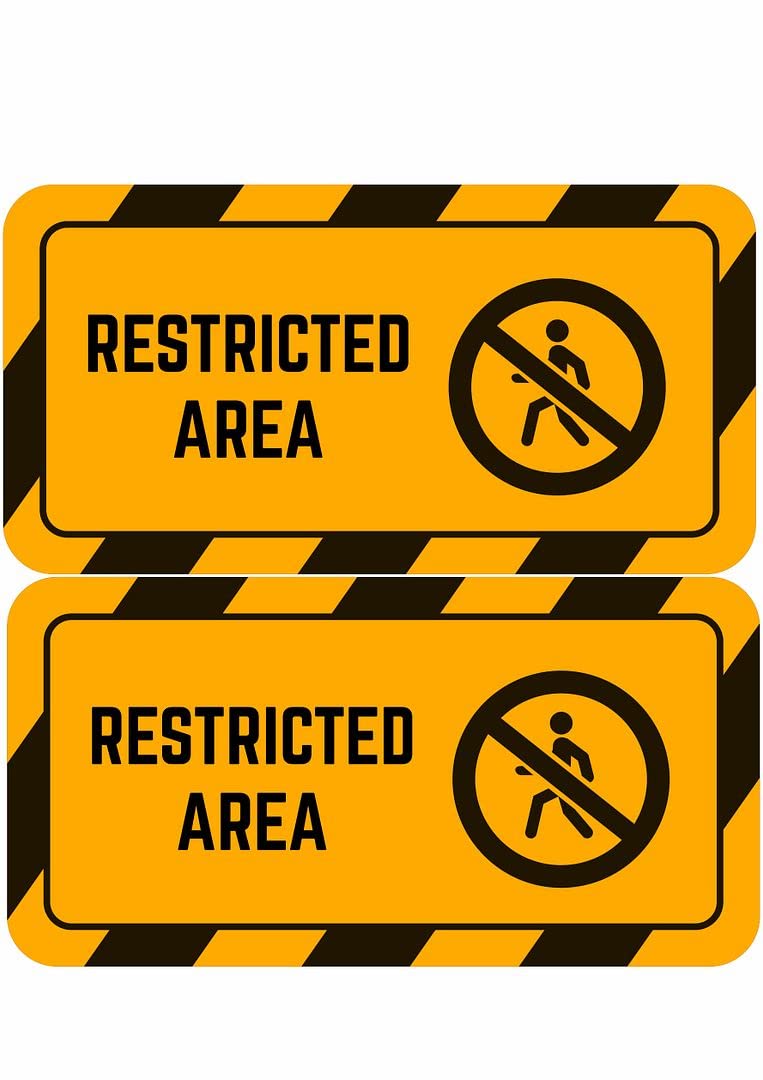 CVANU Restricted Area Warning Sign Sticker PVC Vinyl CV-02 (Pack of 2)