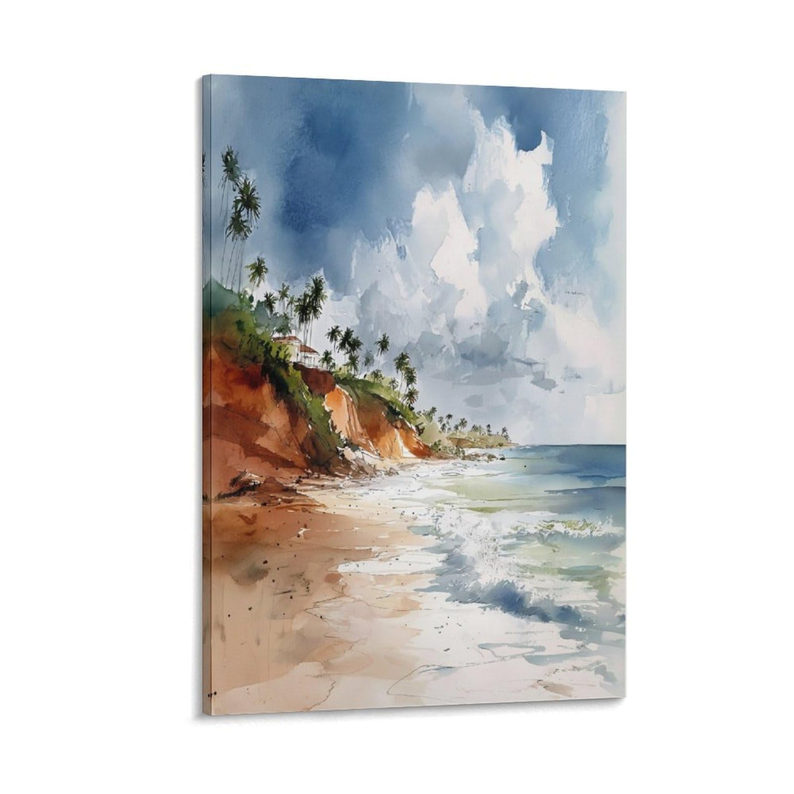 LCYNNH Belize Beach Watercolor Painting Caribbean Sea Travel 20x30inch(50x75cm) Print Home Bedroom Office Living Room Decor Canvas