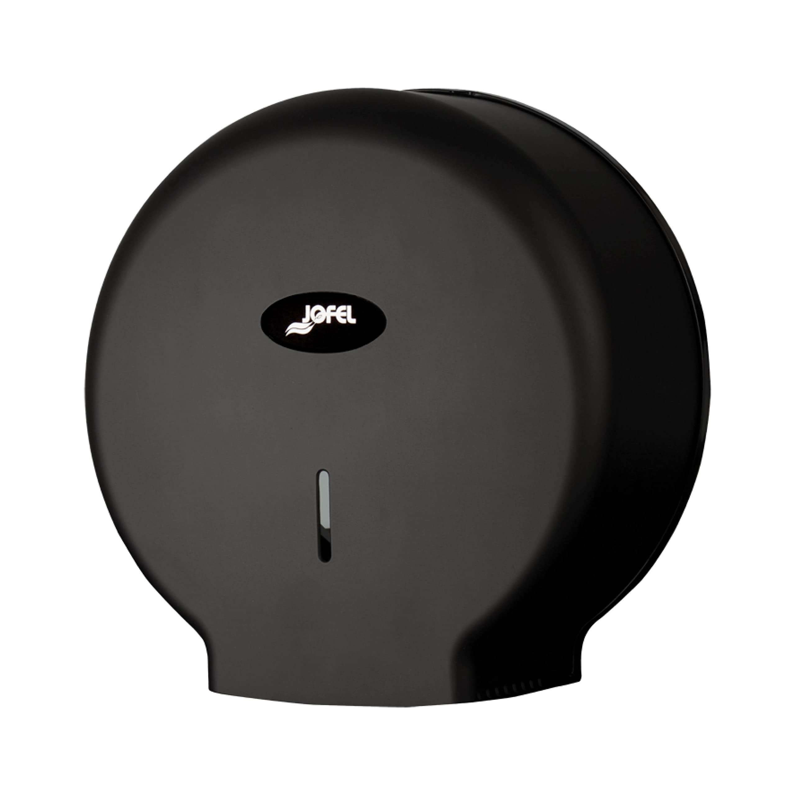 Jofel - Portarrollos de Papel Higiénico Industrial Mediano, Dispensador de Papel en Rollos 300m, 220mm Diámetro, Mandril 45mm, Ideal Baños Públicos, ABS , AE57600-MT Negro Mate