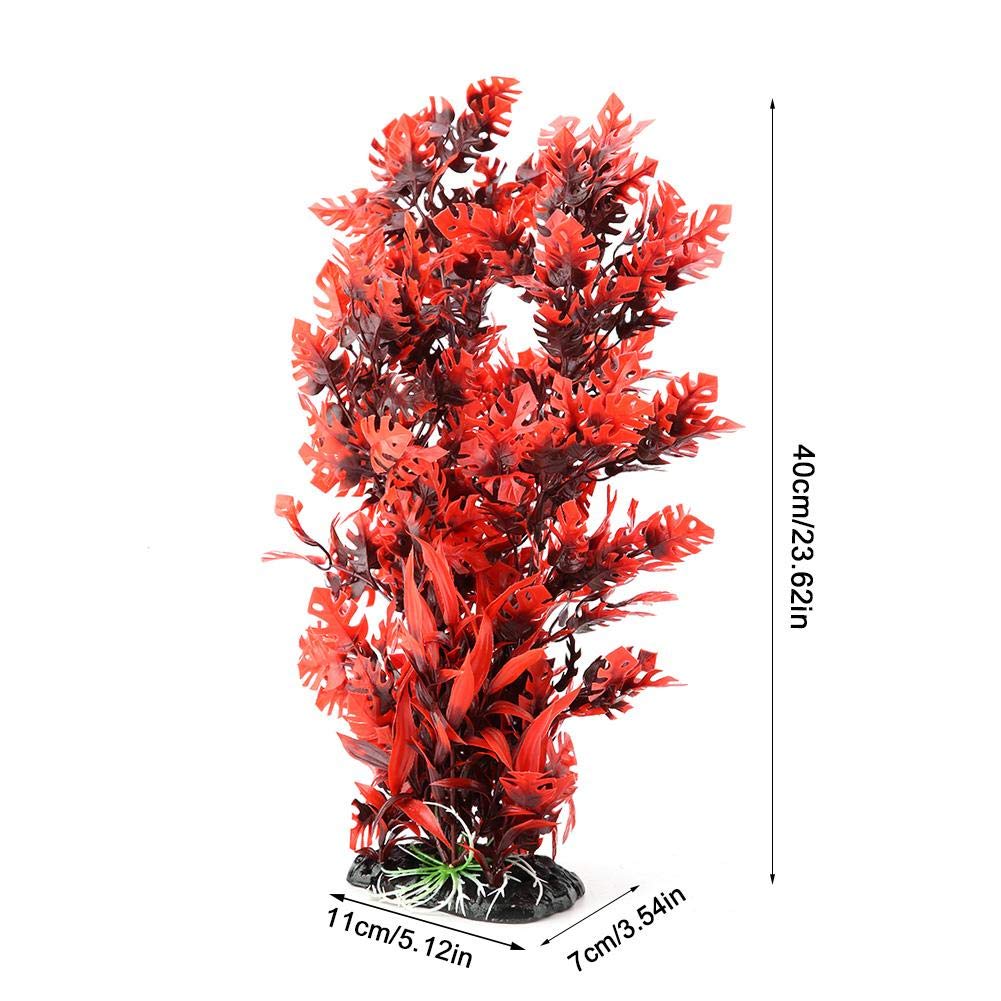 Plantes Aquatiques artificielles Plantes Aquatiques en Plastique Vives Aquarium Jardin Décorations de terrains de Poissons Plante de Simulation sous-Marine avec élargissement de la Base(Rouge)