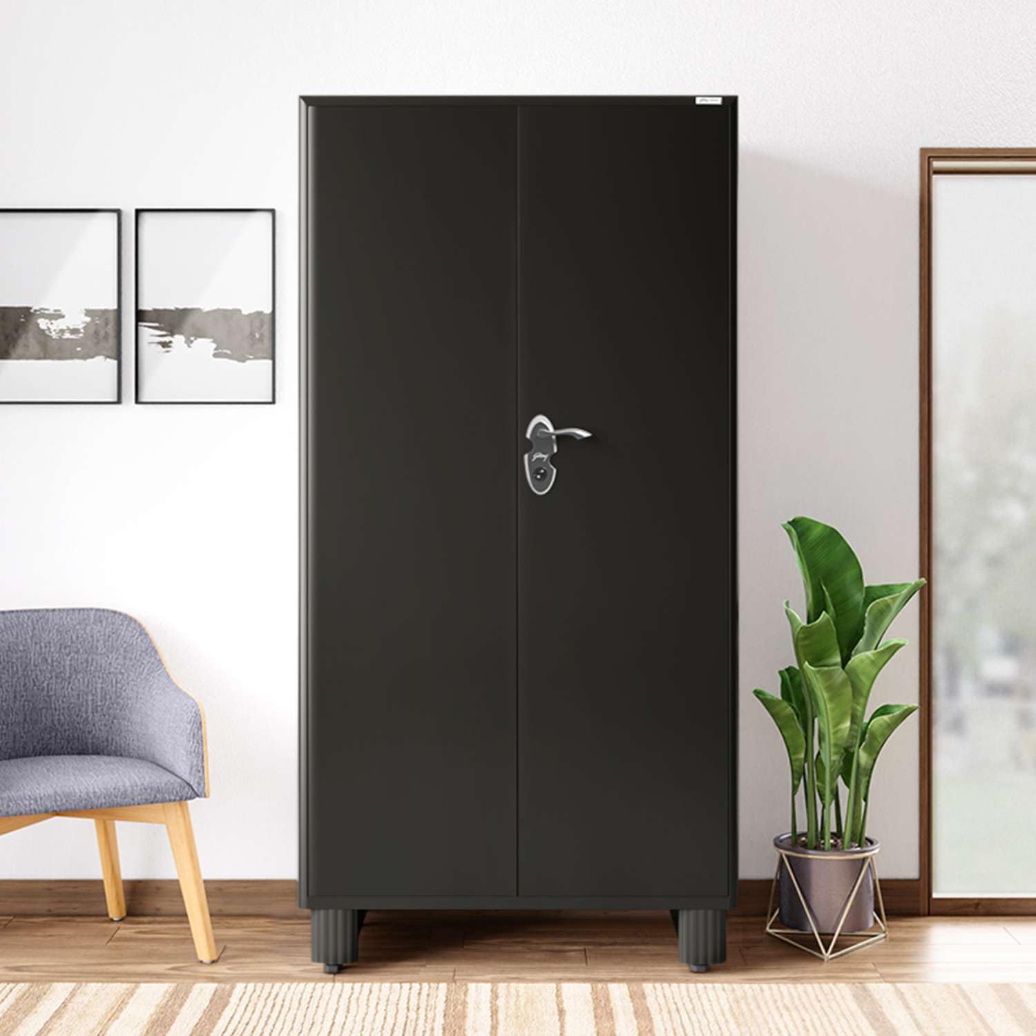 GODREJ INTERIO Almirah Wardrobe H1 2-Door Steel Almirah, Cupboard for Clothes (Graphite Grey), 1-Year Warranty, LED Light, 1 Locker, 1 Drawer