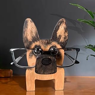2023 Handmade Animal Glasses Storage Rack, 5.9" Wooden Animal Glasses Holder, Handmade Eyeglass Holder, Sunglasses Spectacle Display Rack for Home Decor Christmas Birthday Gifts (German Shepherd)