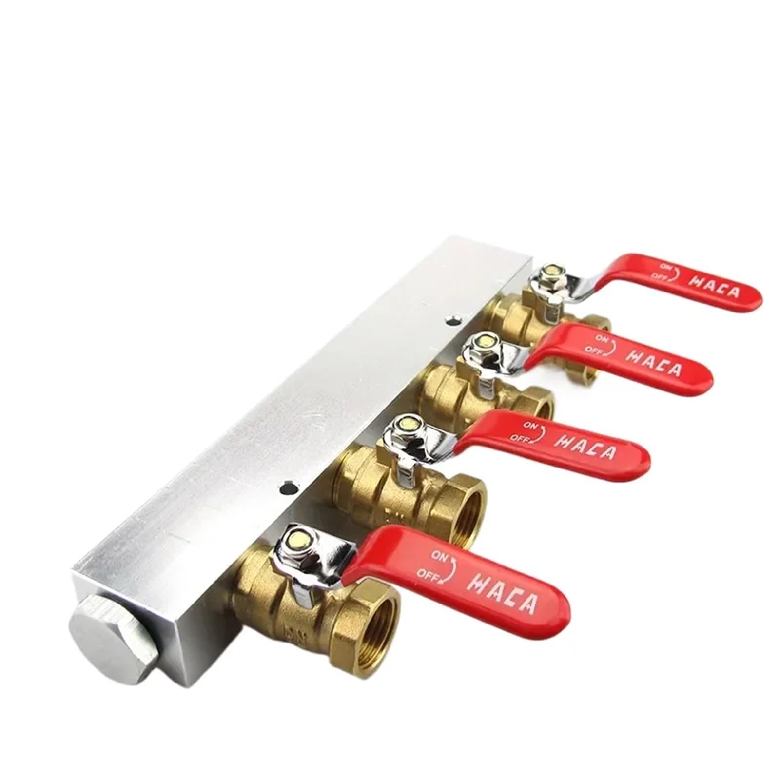 Bloque de distribución de Aire con colector neumático de Aluminio Macizo, con válvulas de Bola de latón, 1/2" BSPT Hembra, 27 x 36 mm, 2-10 vías, 4-12 Puertos.(1 in 2 out)