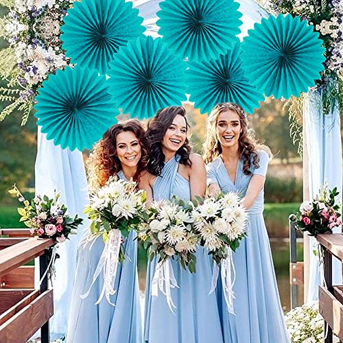 Image of Easy Joy Teal Party Decorations Paper Fans Birthday Wedding Home Party Hanging Decoration, Set of 6 (14 Inches, Teal)