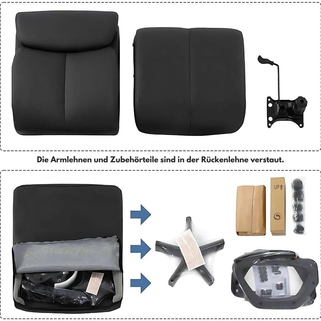 Ergonomischer Bürostuhl - Höhenverstellbar, Komfortabel mit Wippfunktion und Netzrücken. Robustes Metallgestell, belastbar bis 150 kg. Farben: Schwarz und Grau. (Kunstleder, Schwarz)
