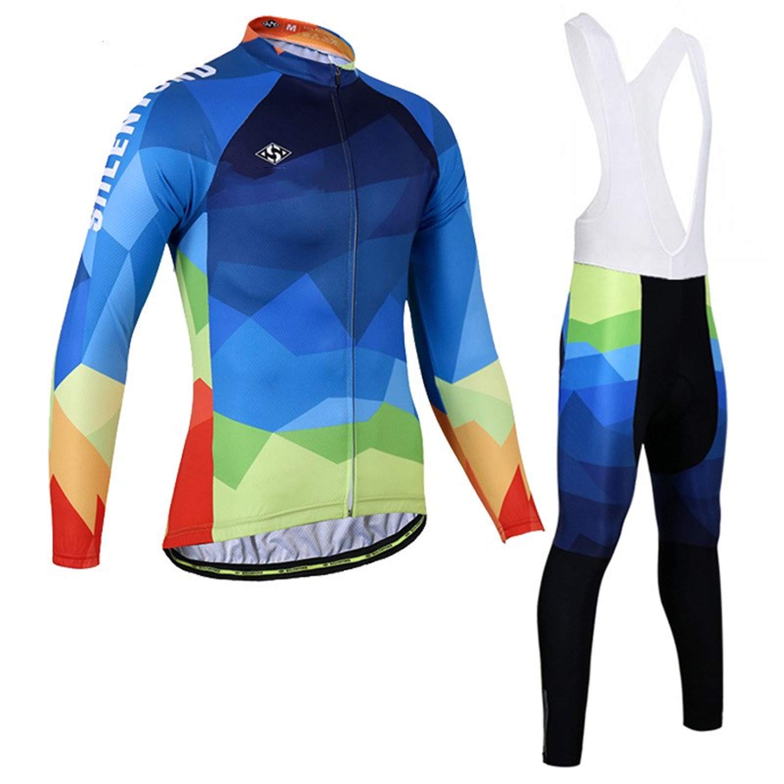 Męski strój rowerowy z długim rękawem odzież sportowa wiatroszczelna odzież rowerowa zestaw z termoaktywną koszulką polarową + spodnie wyściełane 3D (24,M)