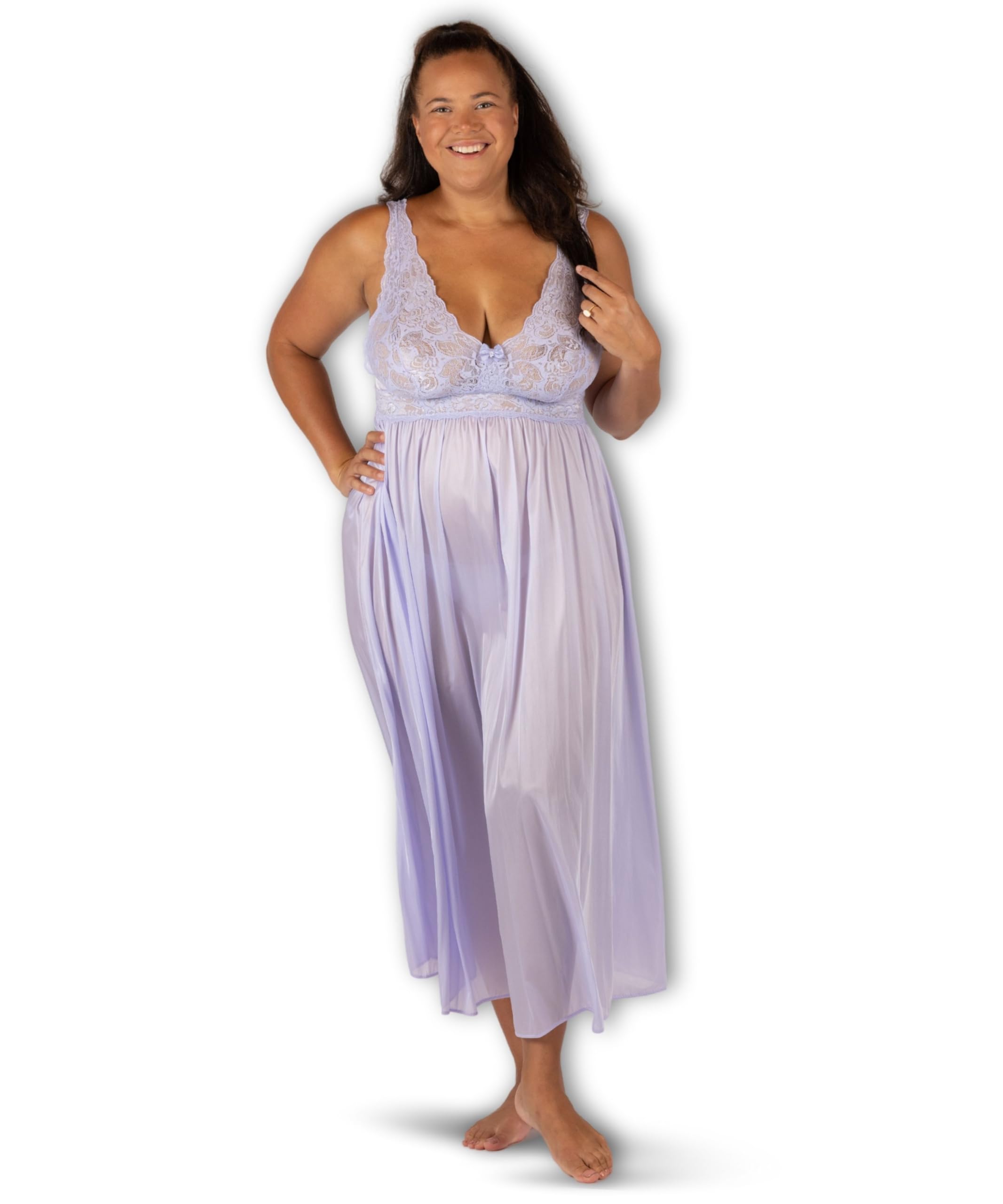 Shadowline Women’s Long Lace Bodice Nightgown | 53” Length Sleeveless Gown