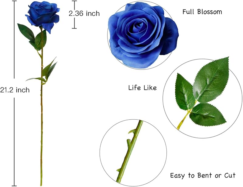 DuHouse 10 db Selyem Rózsa Művirág 54 cm Hosszú Szár Királykék Esküvői Dekoráció