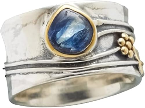 Miniatura 7 de Gemstone Spinner Ring for Women, 925 Sterling Silver Boho Meditation Band with Amethyst, Moonstone, Opal, Garnet, Gift for Her