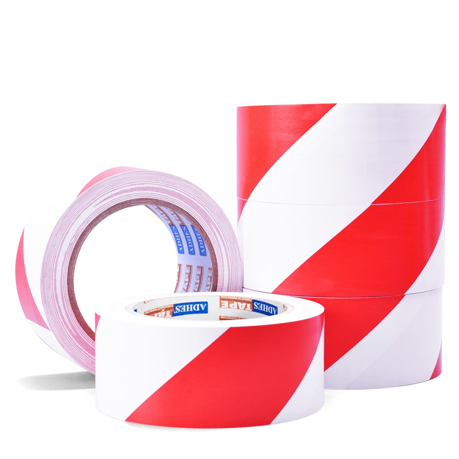 ADHES Cinta Adhesiva de Señalización de Marcado de Advertencia de Peligro, Cinta de Señalización de Suelo de PVC, Roja y Blanca, 50 mm x 32 m, 5 Rollos