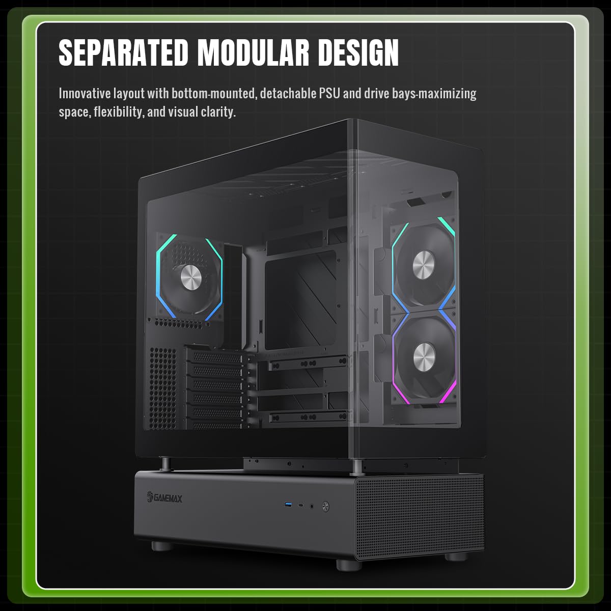 GAMEMAX N80 BK Obudowa Komputerowa ATX Mid-Tower, Verre Panoramique de 270° sur Panneau Avant et Latéral, 6 Ventilateurs ARGB PWM de 120mm Préinstallés, Support BTF et Montage Vertical de GPU
