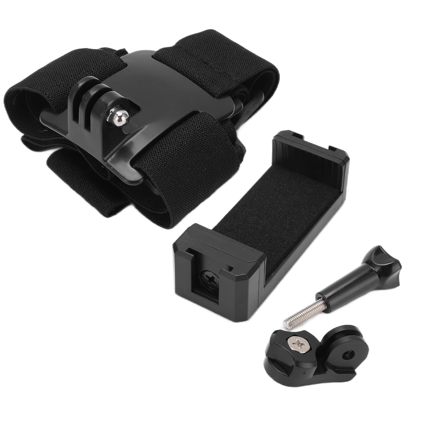 Supporto per Cinghia da Testa Regolabile per Action Camera e Telefono Cellulare, Supporto con Rotazione a 120°, Imbottitura in Gomma Morbida Antiscivolo, Design con Slitta Fredda