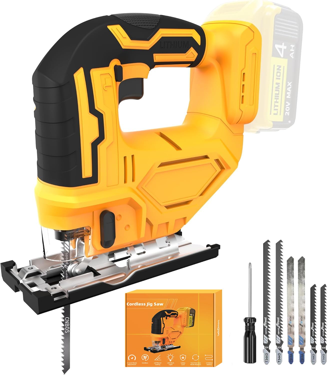 Jig saw compatible with Dewalt 20V Battery (Battery not Included) Cordless Jigsaw with LED Work Light, 0°- 45° Bevel Cuts, 3 Orbital Settings for Straight/Curve/Bevel/Circle Cutting