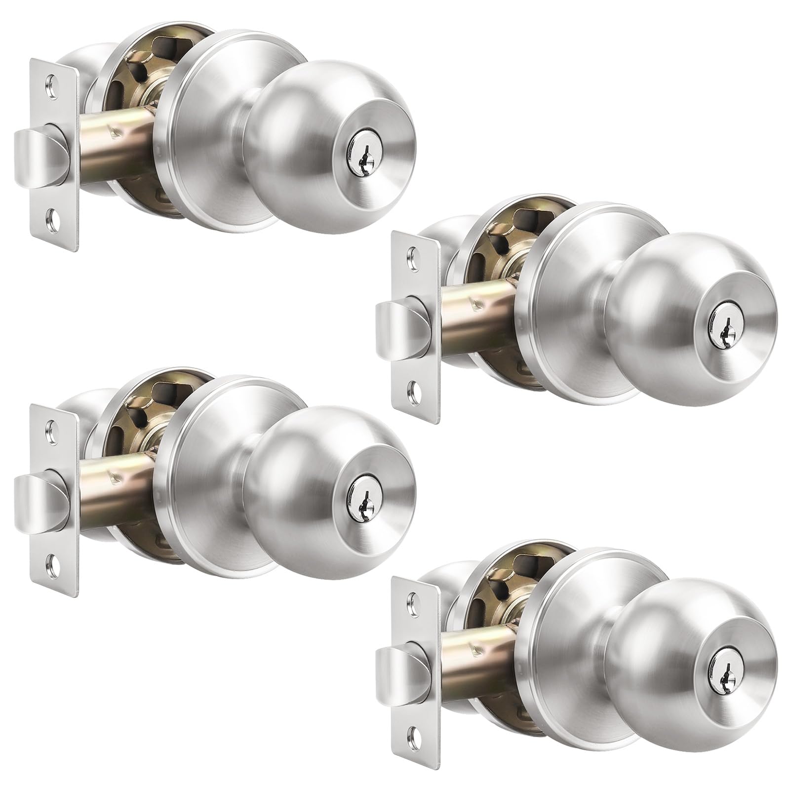 Probrico 3-Pack Keyed Alike Entry Door Knobs - Satin Nickel -14