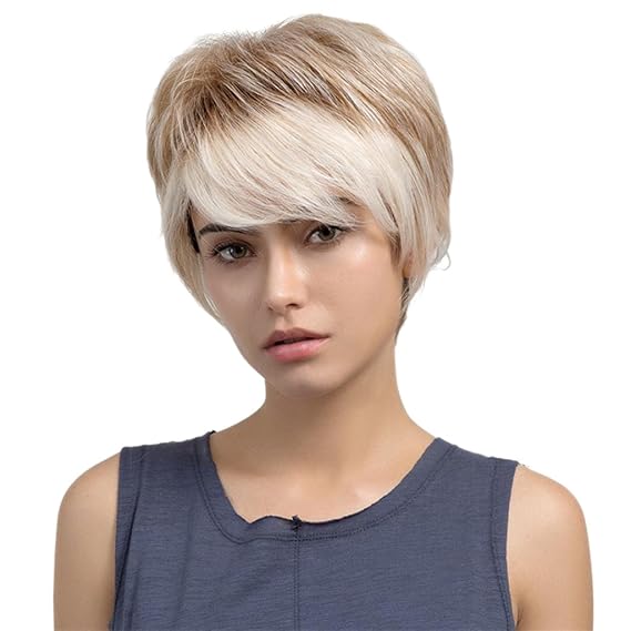 NF&E Fashion Girl Natural Short Human Hair Full Wig For Women Fancy Dress Cosplay