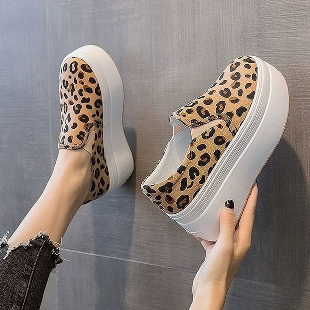 Sin Cordones Trainers Mujer Lona Plataforma Plimsolls Leopard Print Hidden Heel Casual Zapatos Vulcanizados Elegantes Zapatillas