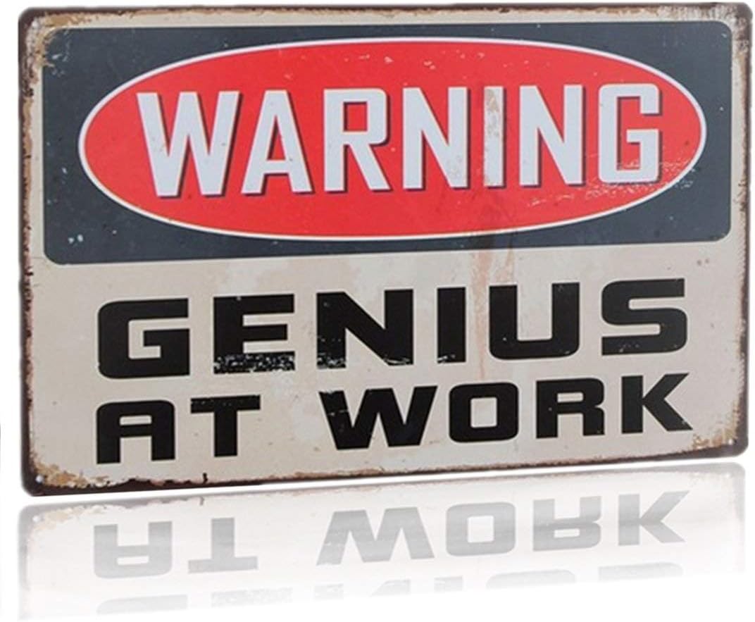 Joyingle Tin Sign Vintage Warning Genius at Work for Beach Kitchen Home Office