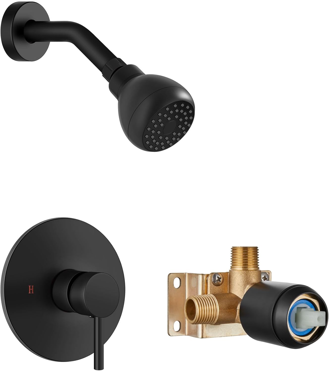 Shower Faucet and Head Set,with Rough-in Valve,Shower Trim Kit System Fixtures Complete,Single-Handle,Matte Black