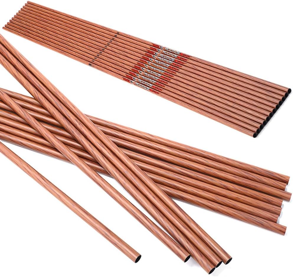 ACCMOS 12/24pcs ID 6.2mm Arrow Shaft Spine 350 400 450 500 600 700 800 Length 32 inches Wood-like Pure-Carbon Arrow Shaft Archery Arrow Accessories