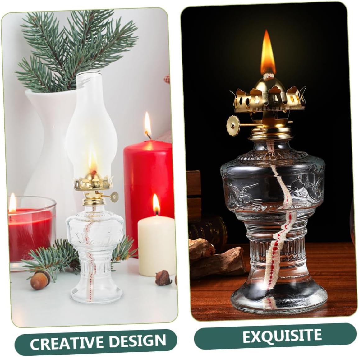 STOBAZA 2pcs Vintage Glass Kerosene Lamp Elegant Oil Lamp for Buddha Worship Home Decor Easy to Use Retro Style Indoor Lighting for Housewarming Festive Celebrations Random Style