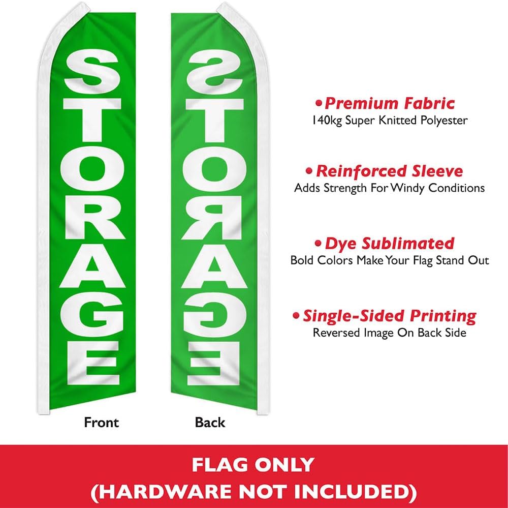 Storage (Green) Swooper Advertising Flag - Perfect for Self-Storage Units, RV Storage, Hauler Storage