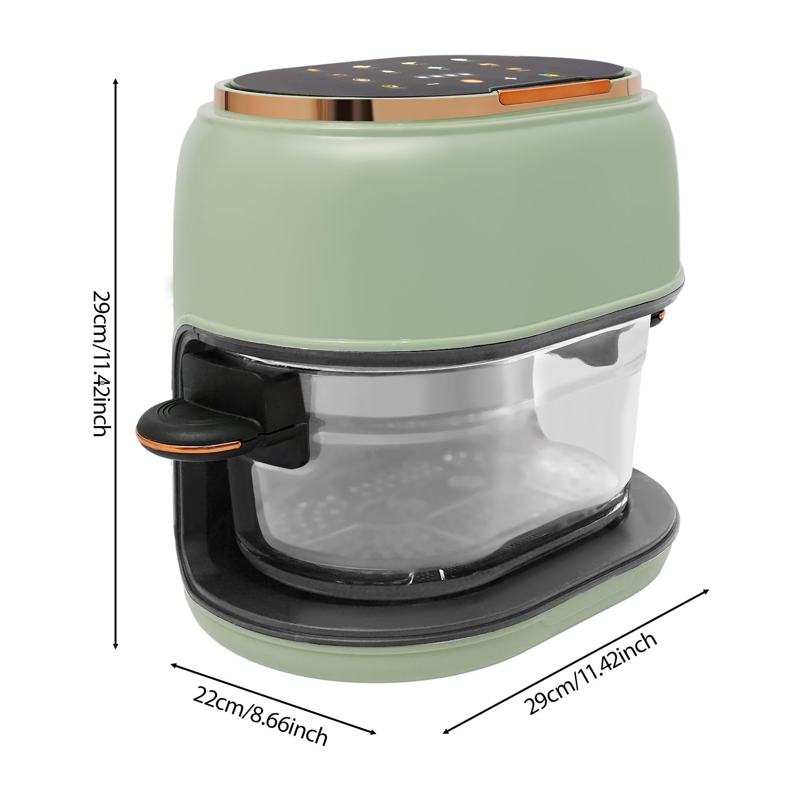 Friggitrice ad aria calda intelligente 4L 1350W Airfryer senza olio con finestra di visualizzazione, touchscreen, timer e regolazione della temperatura 80-190℃, per 2-4 porzioni, cottura a basso