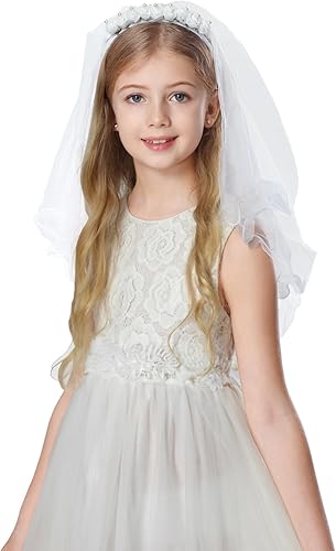 Velo de la primera comunión blanco con lazo, para niñas