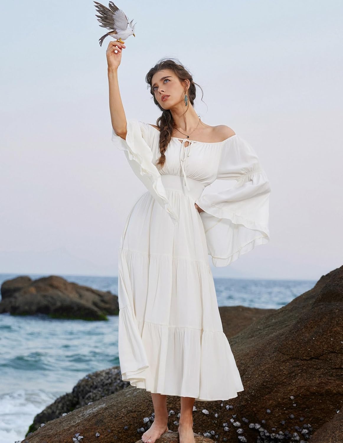 Scarlet Darkness Renaissance Dress Women Long Sleeve Off The Shoulder Dress Flowy Maxi Dresses