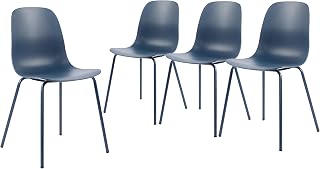 thksbought Mid Century Kitchen Chairs Set of 4,Blue Plastic Dining Chairs Outdoor Chairs with Metal Legs for Living Room,Dining Room(4pcs,Navy Blue)