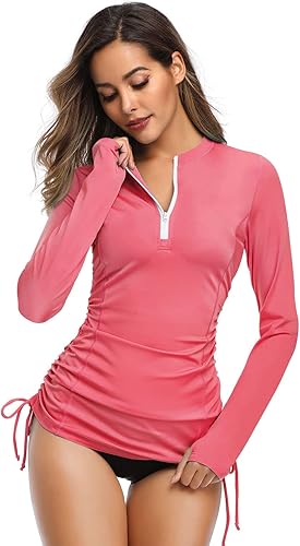 HISKYWIN - Traje de baño de manga larga para mujer, protección solar, protección contra erupciones lateral, ajustable, para traje de baño