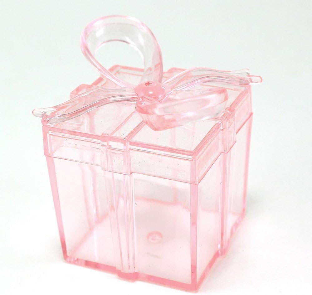 Clear Square Gift Box with Bow Plastic Favor Box (Pack of 12) (Clear Pink)