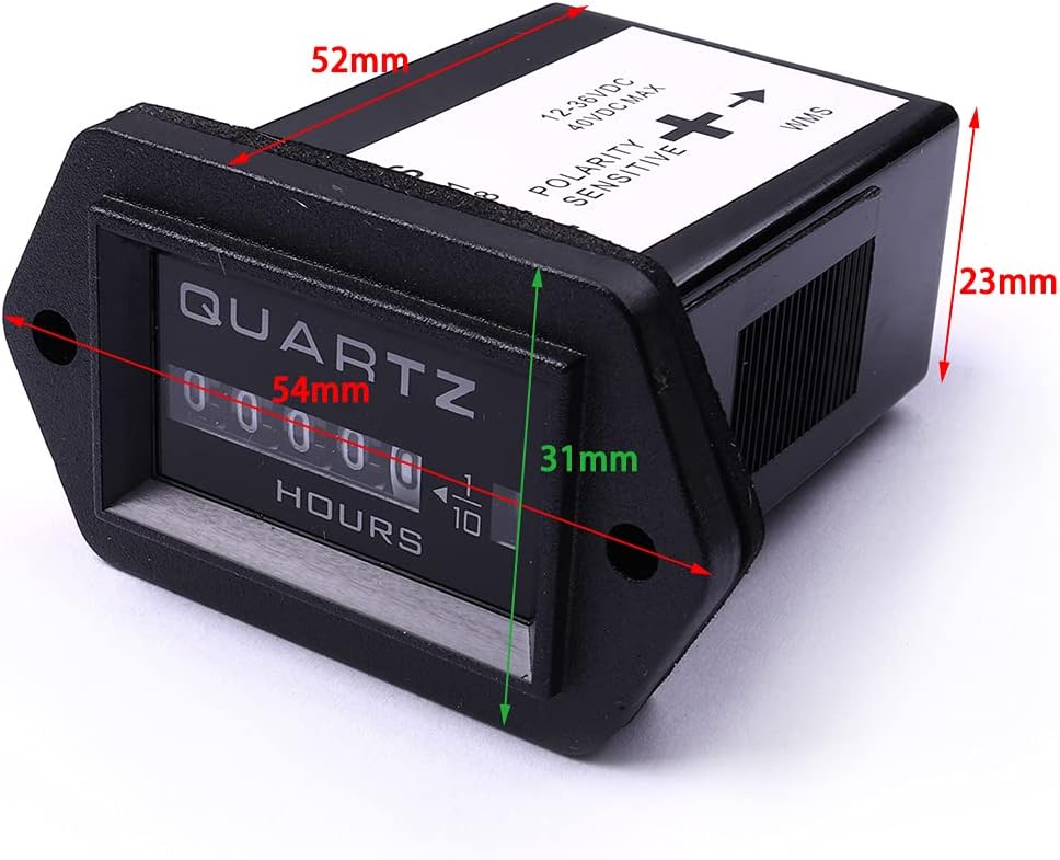 ATOPLEE Mechanical Hour Meter 12v to 36v Truck Tractor Diesel Outboard Engine Hour Meter Rectangular