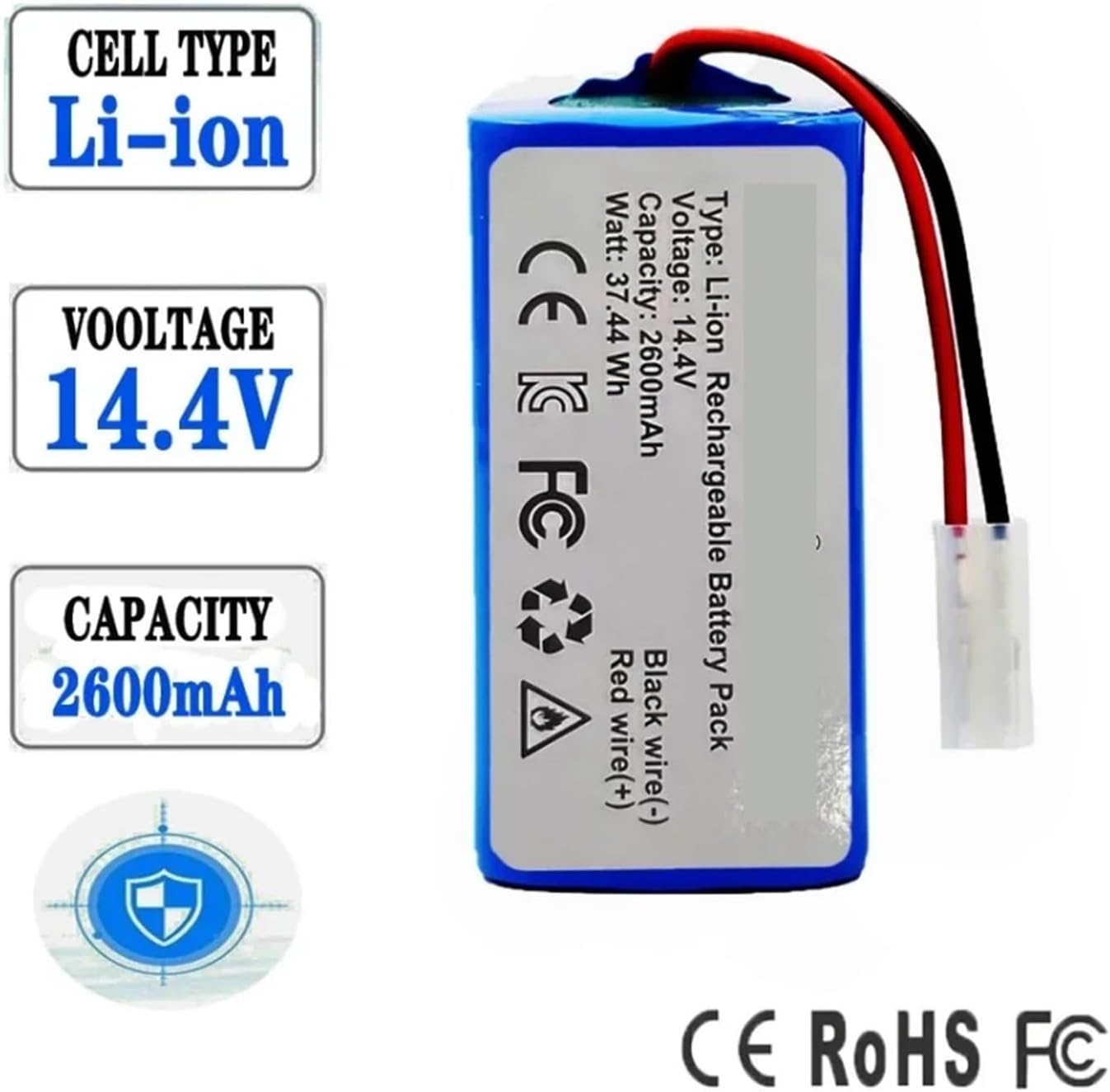 H18650CH-4S1P 14.4V 4000mAh Li-ion Battery Pack, Compatible For Xiaomi, Compatible For Mijia, Robot Vacuum-Mop Essential G1 MJSTG1 SKV4136GL R30 R35(2600mAh)