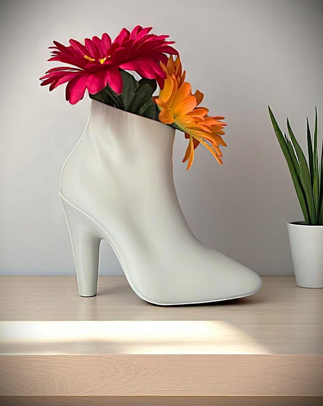 3D Printed Decorative Flower Pot – Shaped Like a High Heel Shoe – Unique Home or Office Decor Planter (Red)