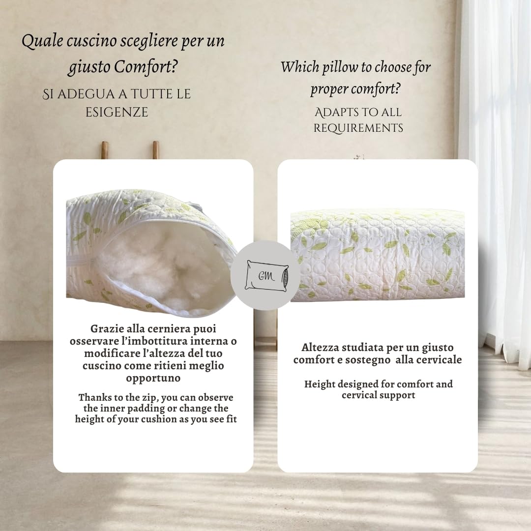 GM COPPIA Cuscini Letto Guanciali per Dormire Imbottiture Standard Antiacaro Anallergico Traspirante per letto Matrimoniale Singolo con Federa Aloe Lavabile Made in Italy
