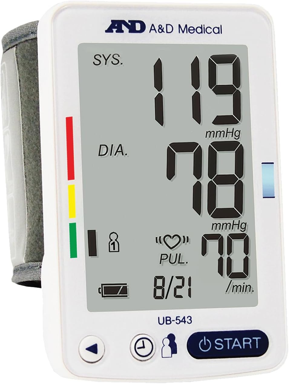A&D Medical Essential One Wrist Blood Pressure Monitor for Home Use, UB-543, BP Adjustable Cuff (5.3-8.5″/13.5-21.5 cm), 2 Users, One Button Operation, 60 Reading Memory, Carrying Case, 2 AAA Battery A&D Medical Essential One Wrist Blood Pressure Monitor for Home Use, UB-543, BP Adjustable Cuff (5.3-8.5″/13.5-21.5 cm), 2 Users, One Button Operation, 60 Reading Memory, Carrying Case, 2 AAA Battery