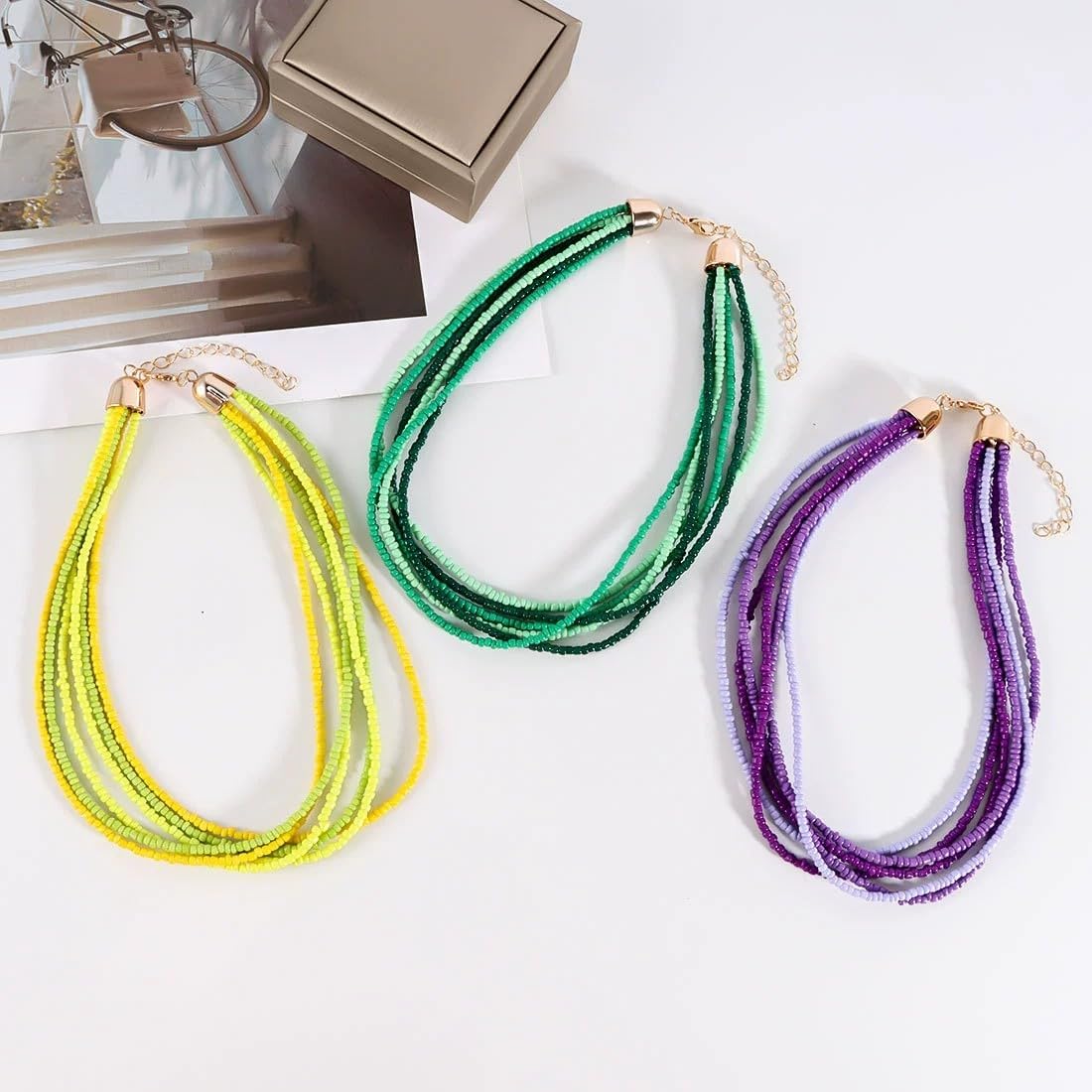 Colorful Multilayer Beaded Necklace Choker For Women Boho Statement Trendy Jewelry - Image 2