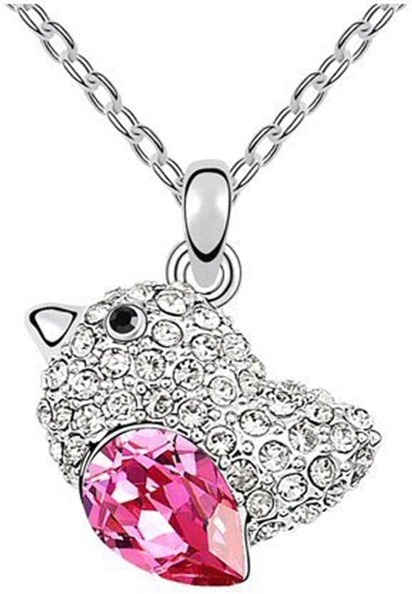 Pink Clear Crystal Baby Chicken Chick Pendant Necklace Made With Swarovski Elements