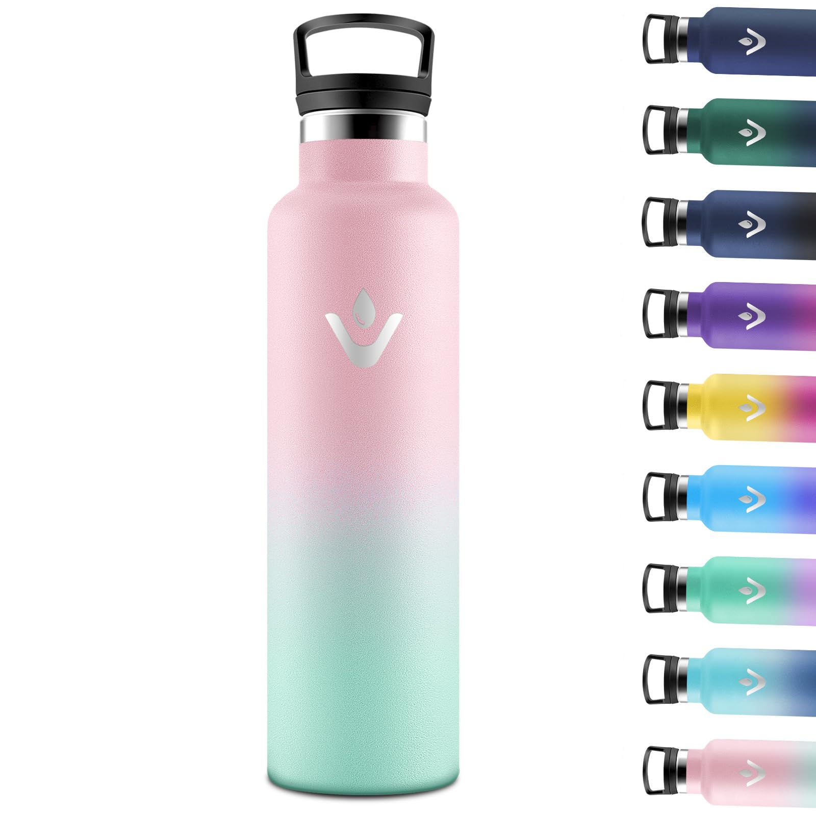 Motswedi Botella agua Termica, 1000ml Doble Aislamiento, Botella Termica 1 litro, Mantener 12H Caliente/24 Frío, Cantimplora, a Prueba de Fugas, Thermoflask, para Viaje, Exterior, Rosa & Verde