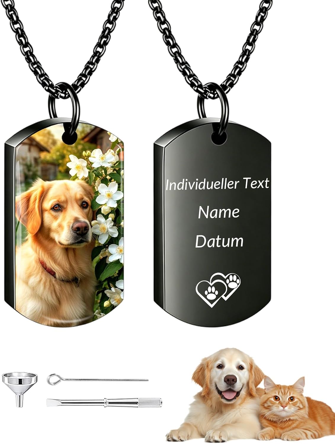 lwe Personalised Urn Necklaces for Ashes Urn Pendant with Photo and Name Engraving Dog Cat Memorial Jewellery Includes Funnel Set Keepsake for Animal Loss Women Men GH02