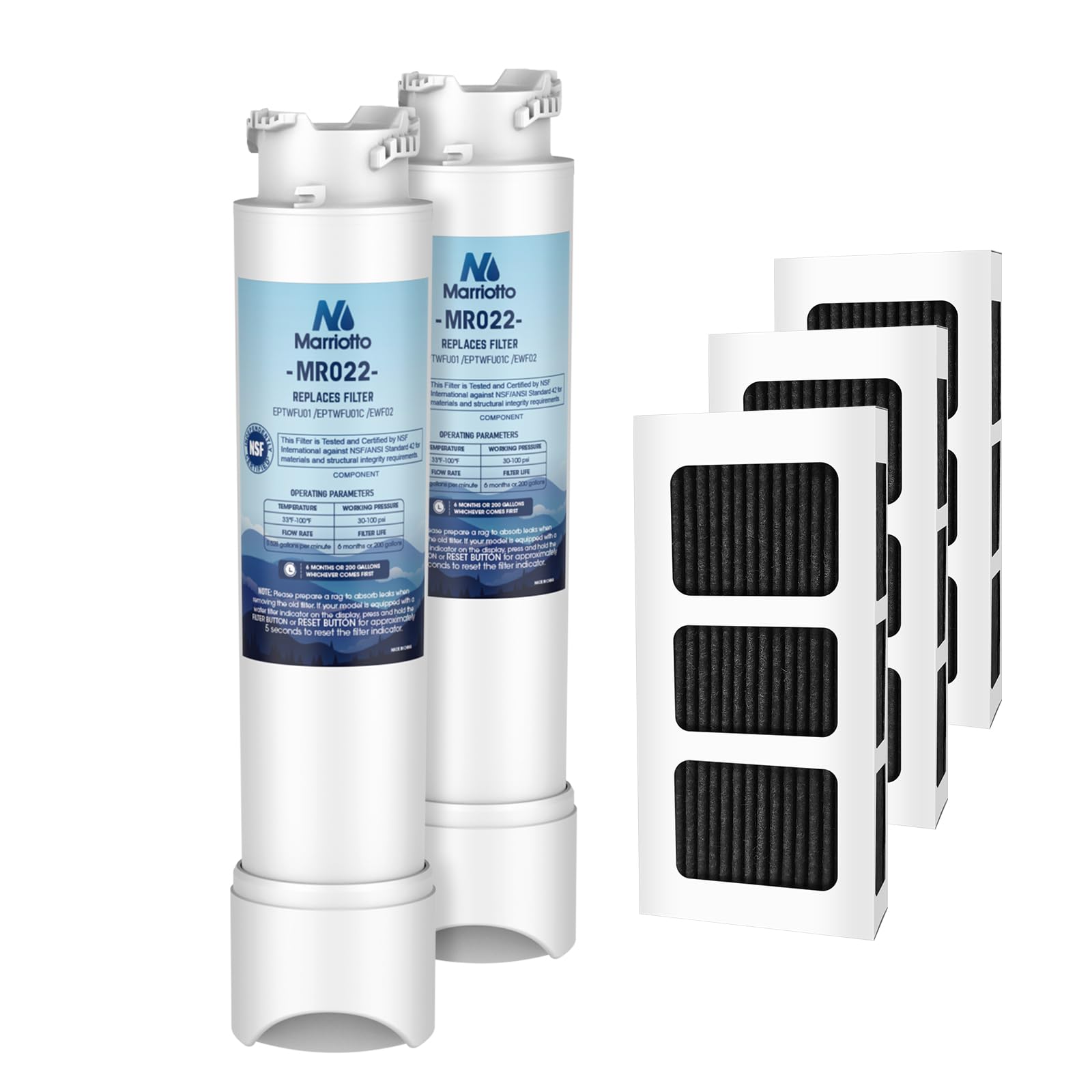 MARRIOTTO EPTWFU01 Water Filter Replacement, Compatible with Frigidaire EPTWFU01, EWF02, Pure Source Ultra II and Pure Air Ultra 2 Air Filter (2+3)