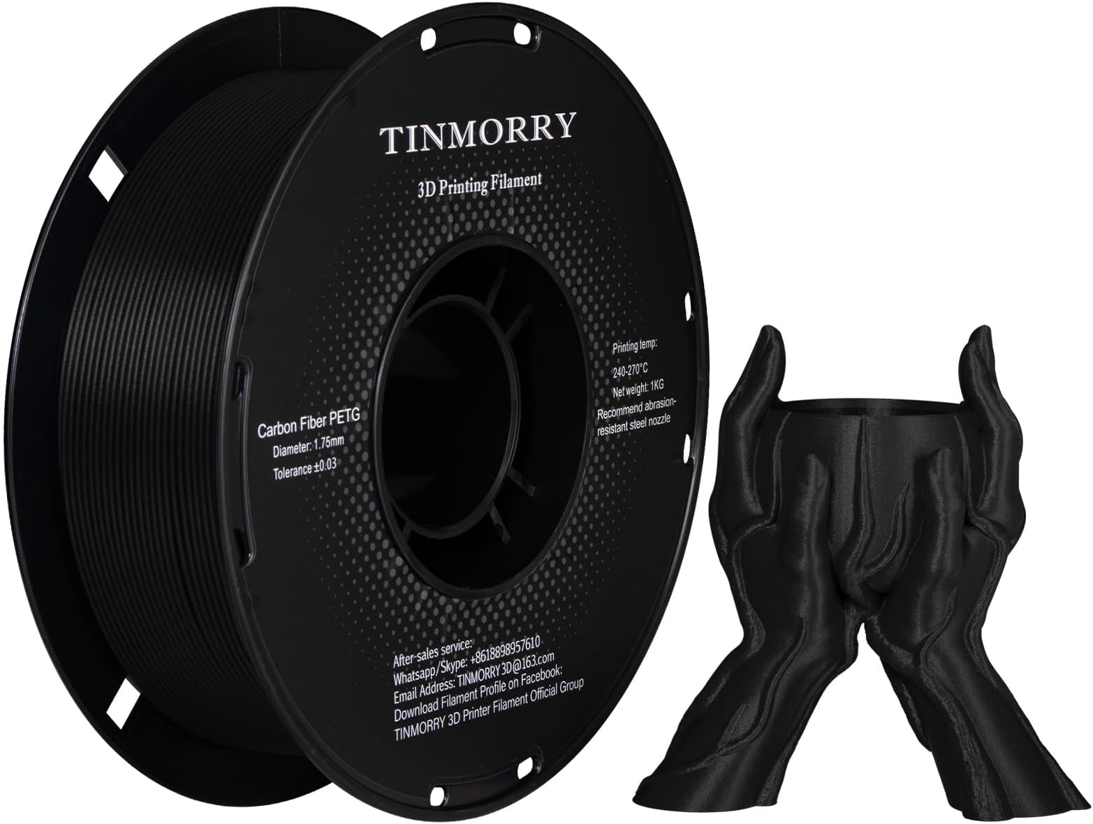 TINMORRY Carbon Fiber PETG Filament 1.75 mm, High Rigidity & Strength PETG CF 3D Printer Filament, Compatible with Most FDM 3D Printers, 1 KG 1 Spool, Black