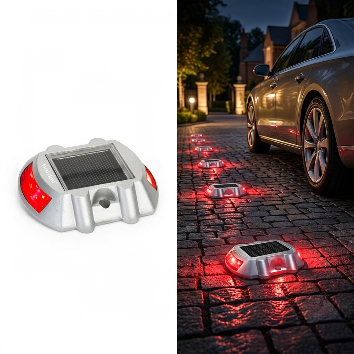 hardoll Solar Road Stud Light /Rechargeable6 LED Lamp Waterproof Outdoor Lantern Step Pathway Lights for Security Driveway (Red Flashing)(Metal)-image-40