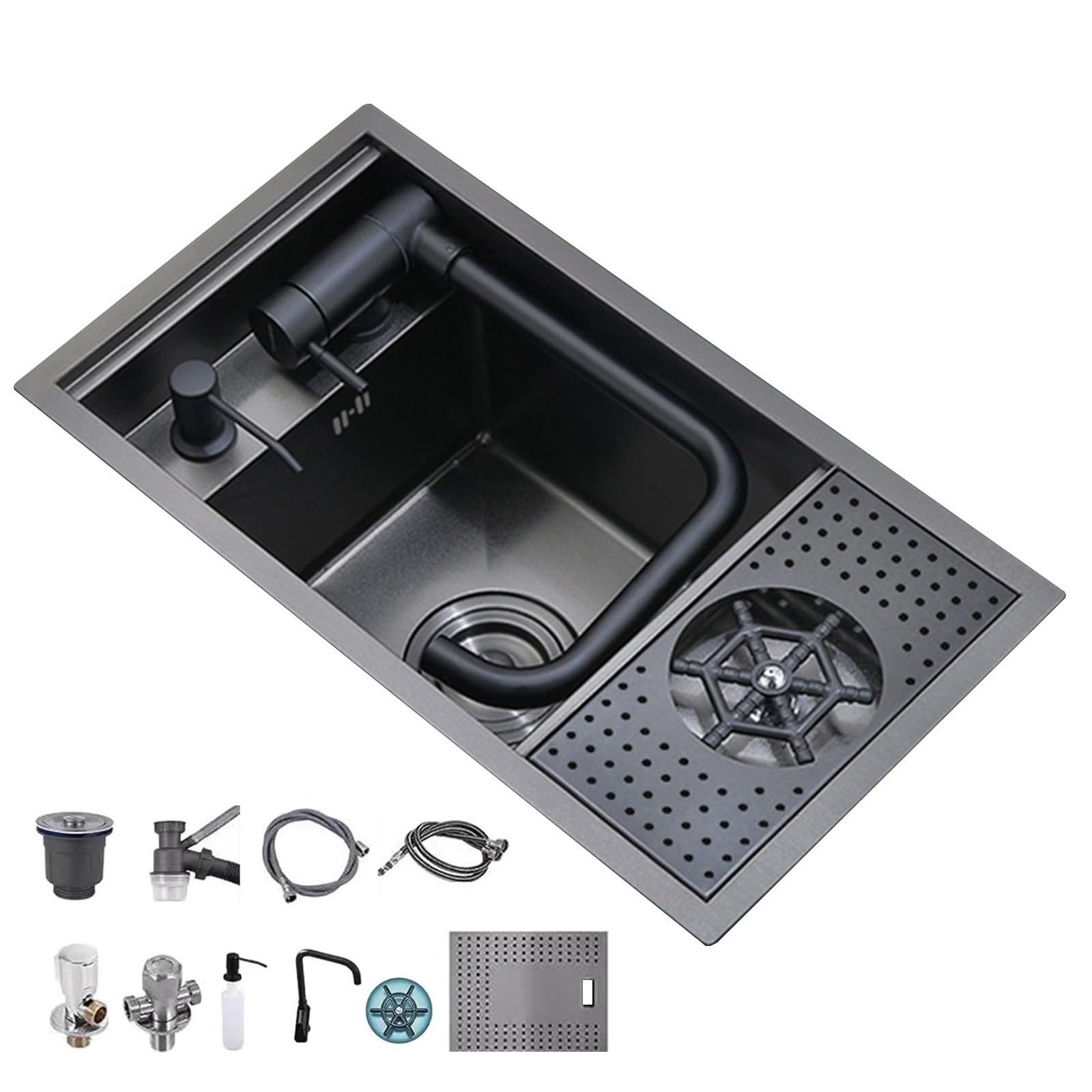ZQFHSX Commercial Bar Sink with Folding Faucet and Lid, Hidden Kitchen Coffee Shop Glass Washer, Space-Saving Balcony Single Bowl Basin