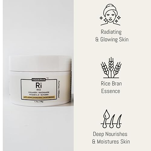 Miniatura 6 de Crema facial de arroz de 1.7 onzas, esencia de salvado de arroz con colágeno, niacinamida, vitamina C, aspecto brillante, mejora la barrera de la