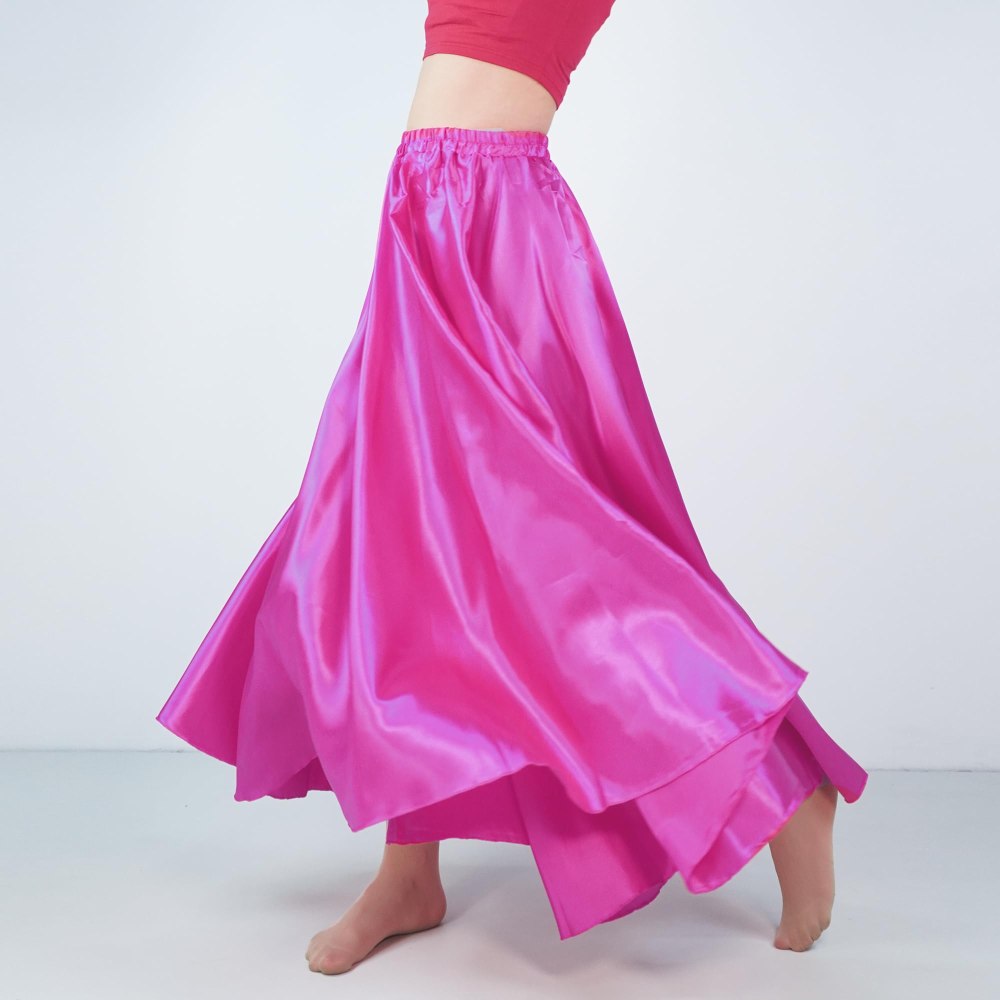 MUNAFIE Damen Lang Satin Rock Bauchtanz Rock Tanzrock Bauchtanz Kostüm für Leistung Karneval