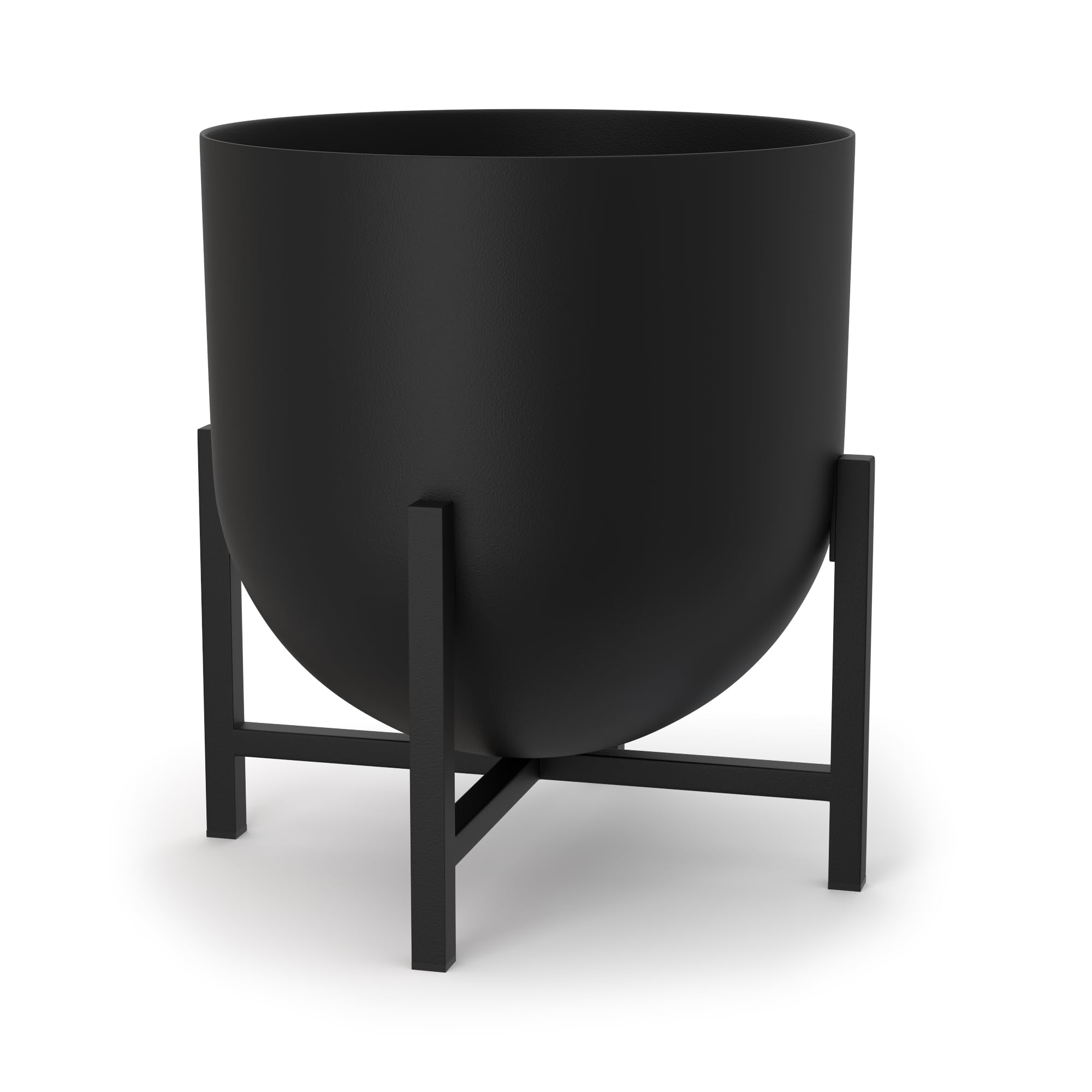 Olly & Rose XL Black Plant Pot with Plant Stand - Metal Plant Pots Indoor Planter 28cm 11 Inch Large Flower Pot (Black, 28 cm with Stand)