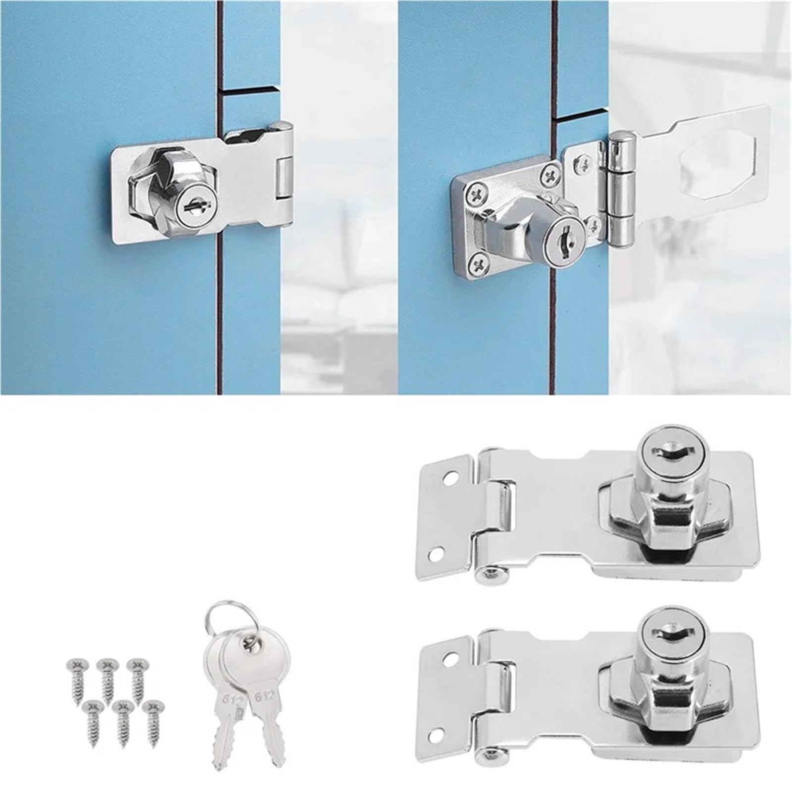 4 cerraduras con llave de 2,5 pulgadas perilla giratoria y cerradura, pestillos seguridad metal diferentes llaves Para Puertas