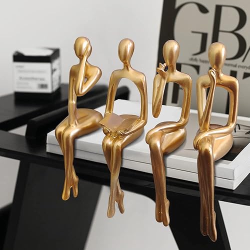 Miniatura 4 de Estatua de pensador de decoración de acento dorado, estatuas para decoración del hogar, escultura abstracta de escritorio, escultura de escritorio,